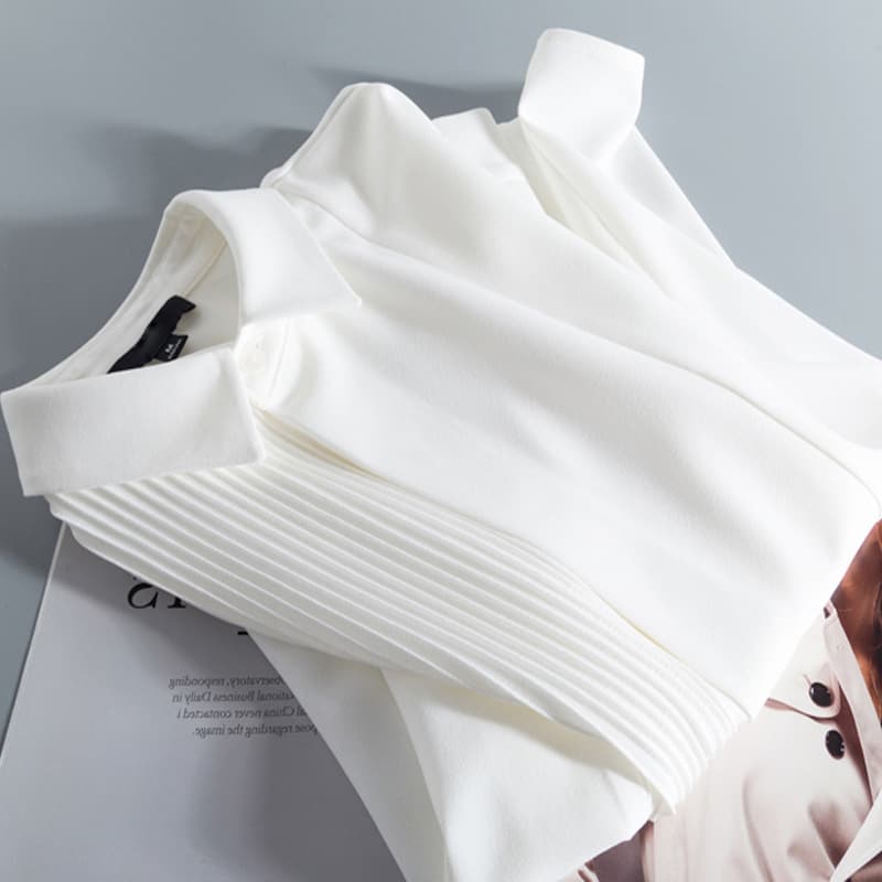 Women's fashion pleated square collar chiffon white long-sleeved shirt