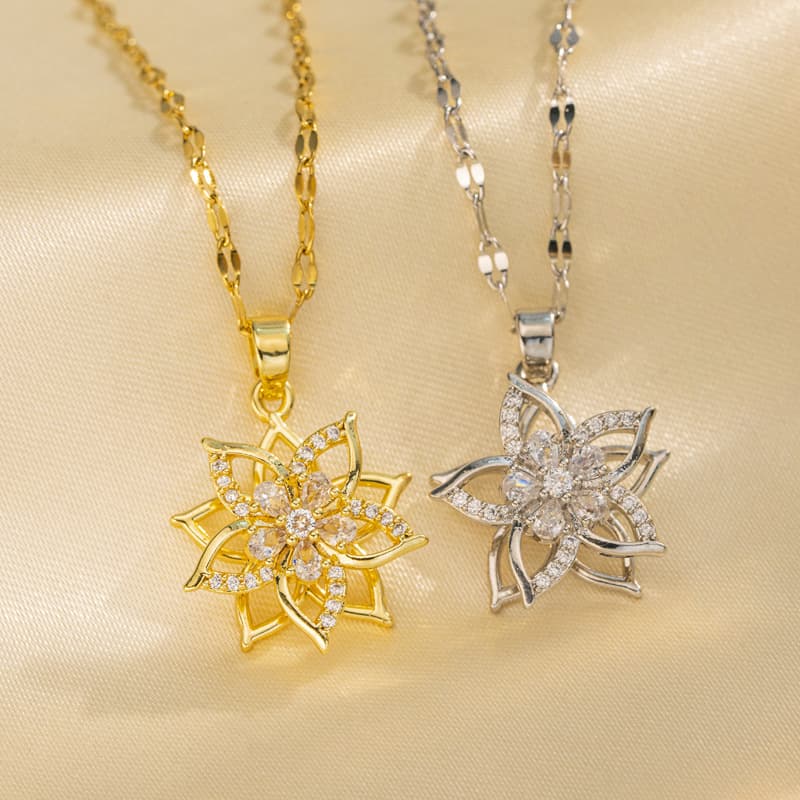 Necklace Women's Golden Rotating Five-petal Flower Floret ins Cool Style Women's Internet Celebrity Tide Necklace Simple New Style Titanium Steel