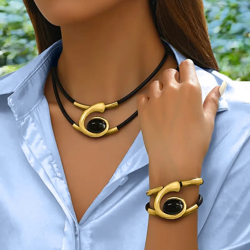 Bohemian Style Spiral Snail Acrylic Jewelry Set For Women Necklace Bracelet Combination