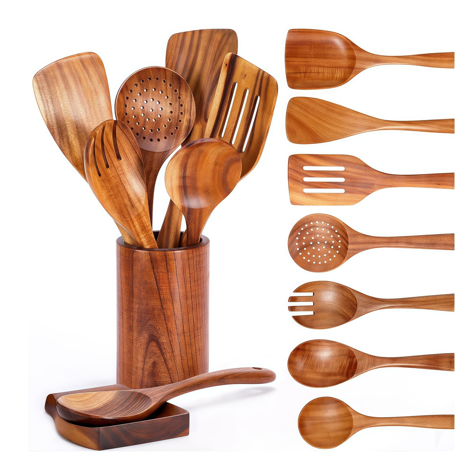 Acacia Wood Kitchen Utensil Set 9 Piece High Temperature Resistant Spatula Salad Spoon Soup Spoon Noodle Spoon Slotted Spatula