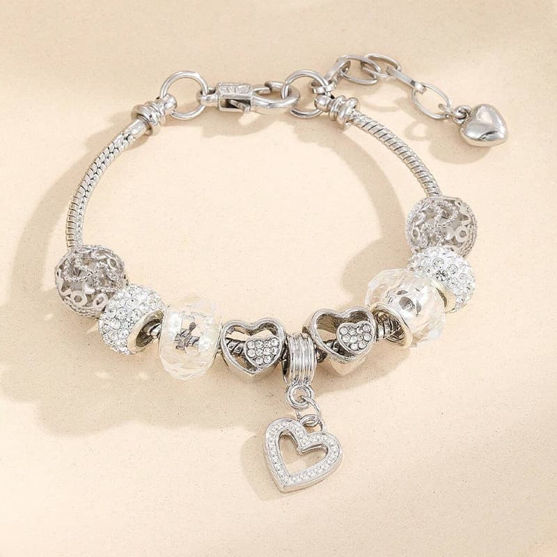 Pan's Crystal With Hollow Heart And Diamond Inlay DIY Handmade Large Hole Bead Detachable Bracelet