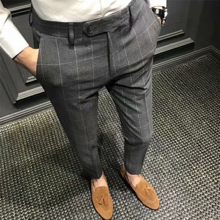 Men's Clothing Spring plaid casual trousers men's slim men's skinny trousers nine point trousers men's trousers trendy suit trousers