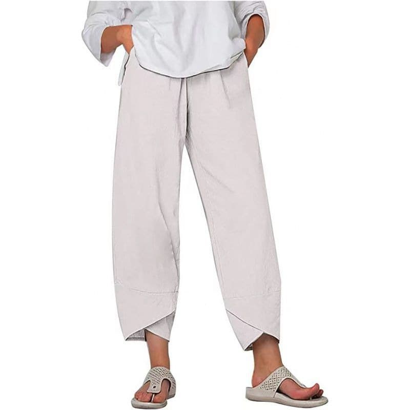 hot selling Women Cotton Linen Harem Vintage Printed Wide Leg Trousers Casual Solid Pockets Haruku High Waist Baggy Pants Joggers