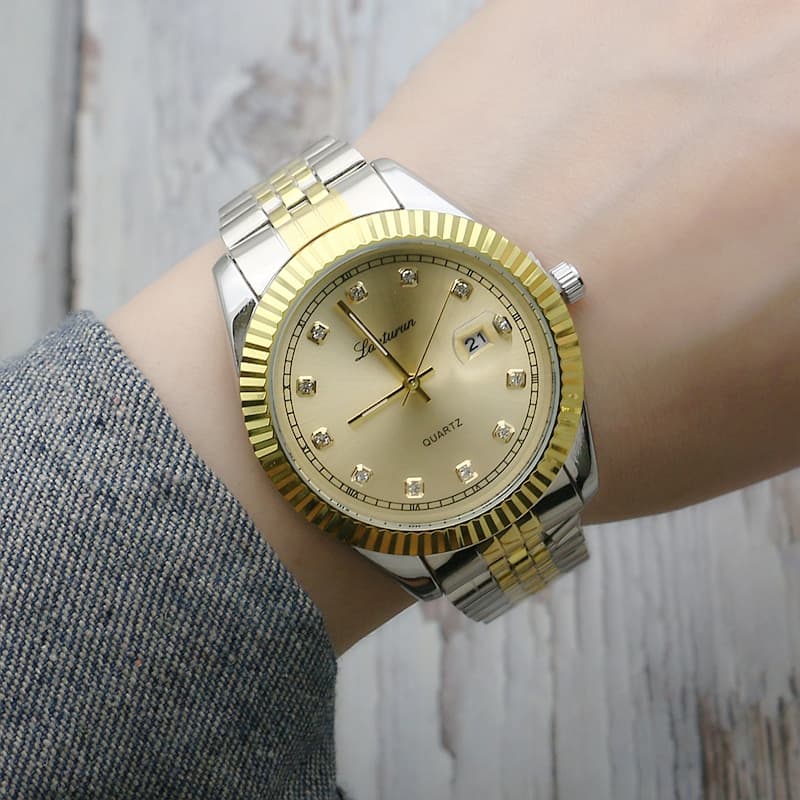 Calendar Couple Band Classic Tooth Edge Men's Steel Fashion Trend Simple Quartz Watch 22943