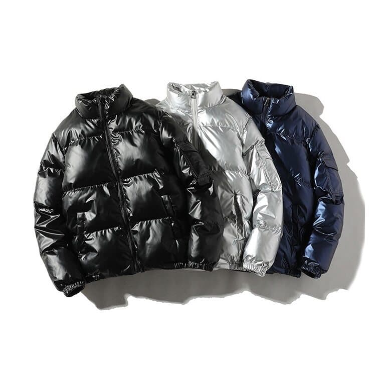 ​​Men's Puffer Jacket - Shiny Stand Collar Thickened Loose Fit Winter Coat, Lightweight Polyester Outer (Silver/Black/Blue, M-5XL)​​