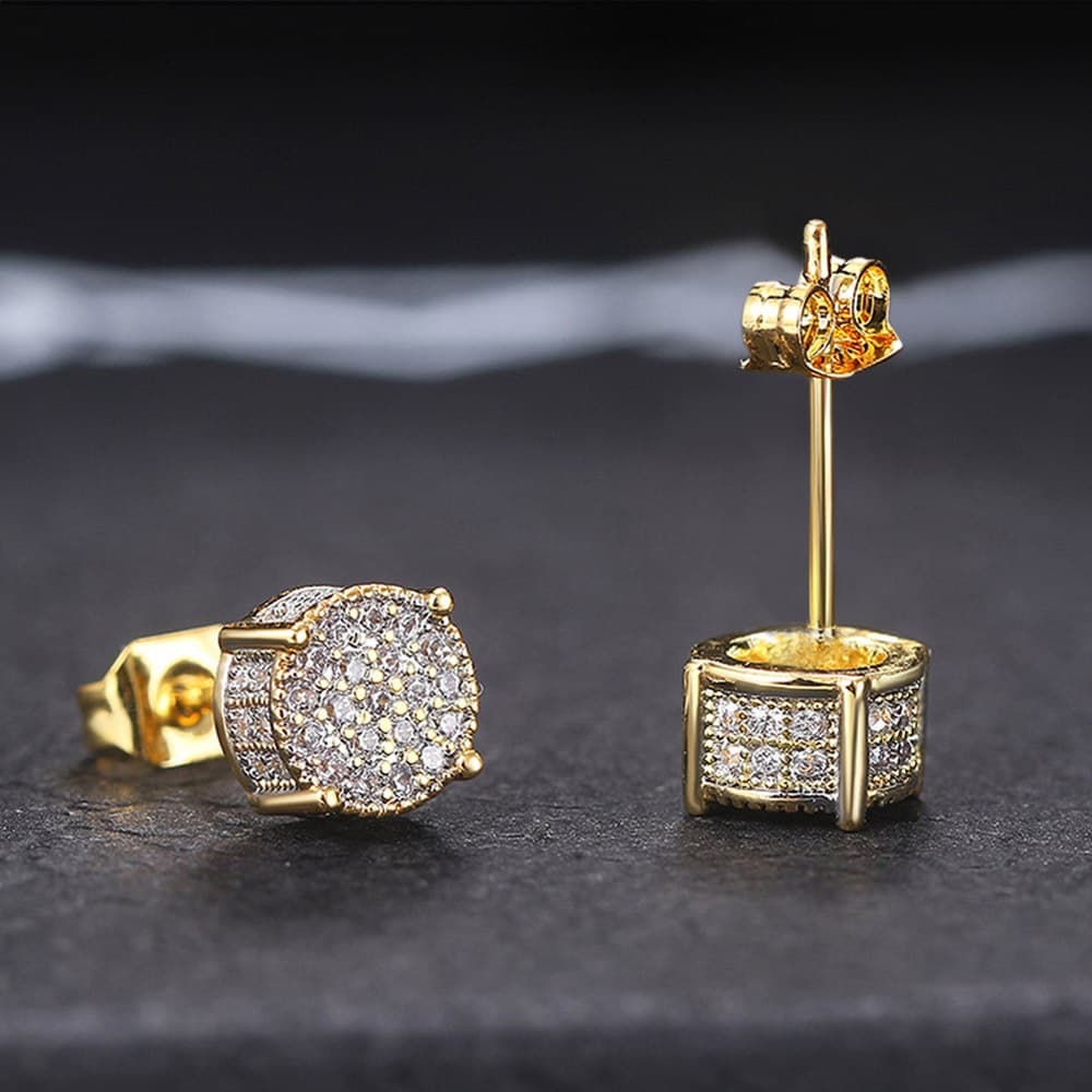 popular full diamond hip hop men's earrings Micro inlaid zircon electroplated round earrings