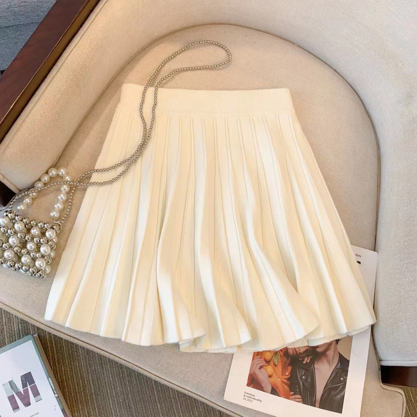 Women's Clothing High waist pleated knitted skirt for women autumn and winter elegant design small A line short skirt makes you look thin
