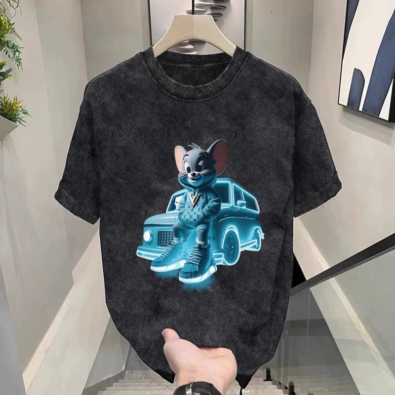 T-shirt à manches courtes délavé et vieilli pour homme, nouvelle tendance ample, été 2024