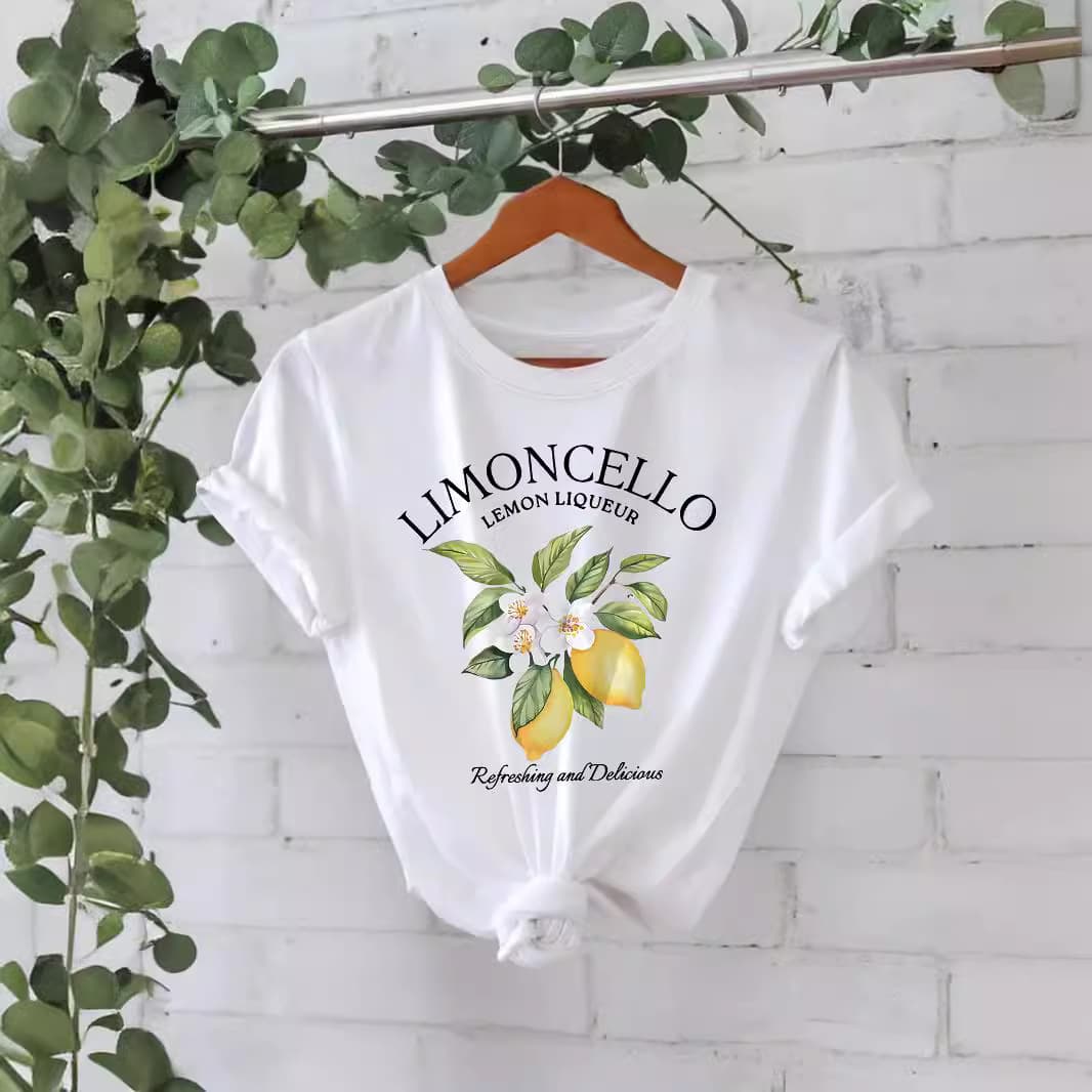 Women's Clothing Pure Cotton T Shirt Summer Short Sleeved Round Neck Lemon Pattern Printed T Shirt Female