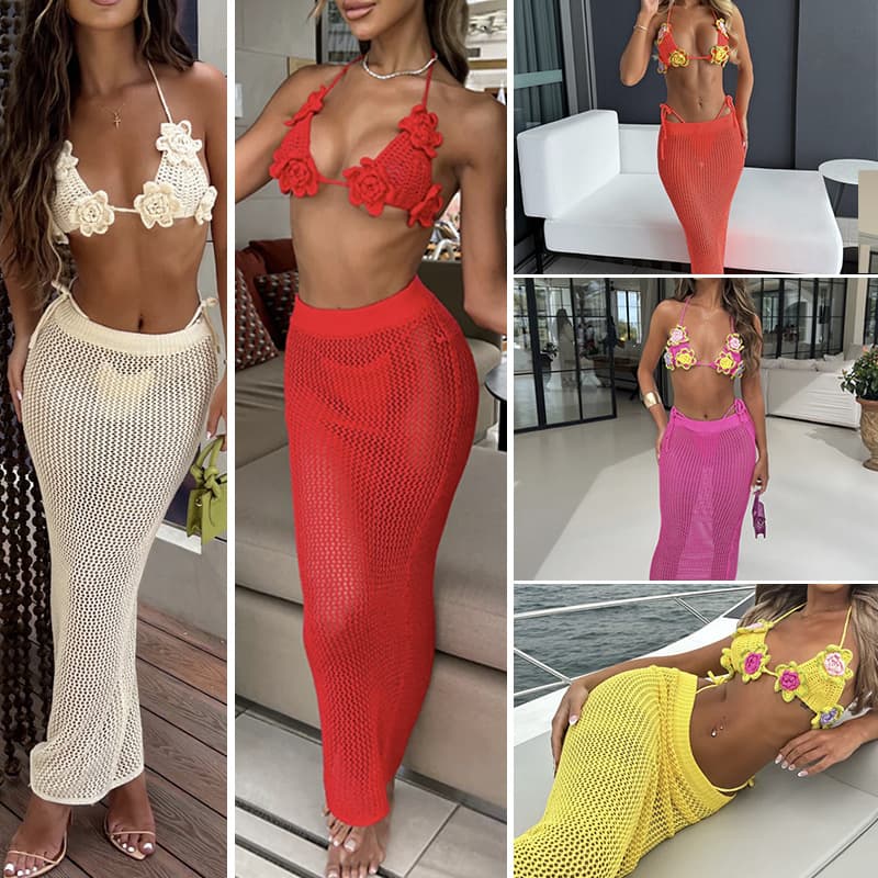 Women's Clothing Fashion Hollow Back Strap Fashion Sun Protection Hip Long Skirt Beach Cover Up Suit