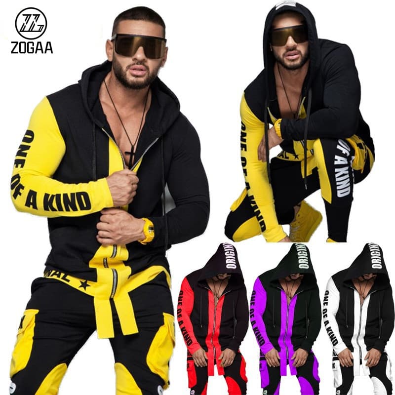 ZOGAA Hip Hop Men's Cool Hoodies Set 2 Piece Sweatsuit Hooded Jacket and Pants Jogging Suit Tracksuits