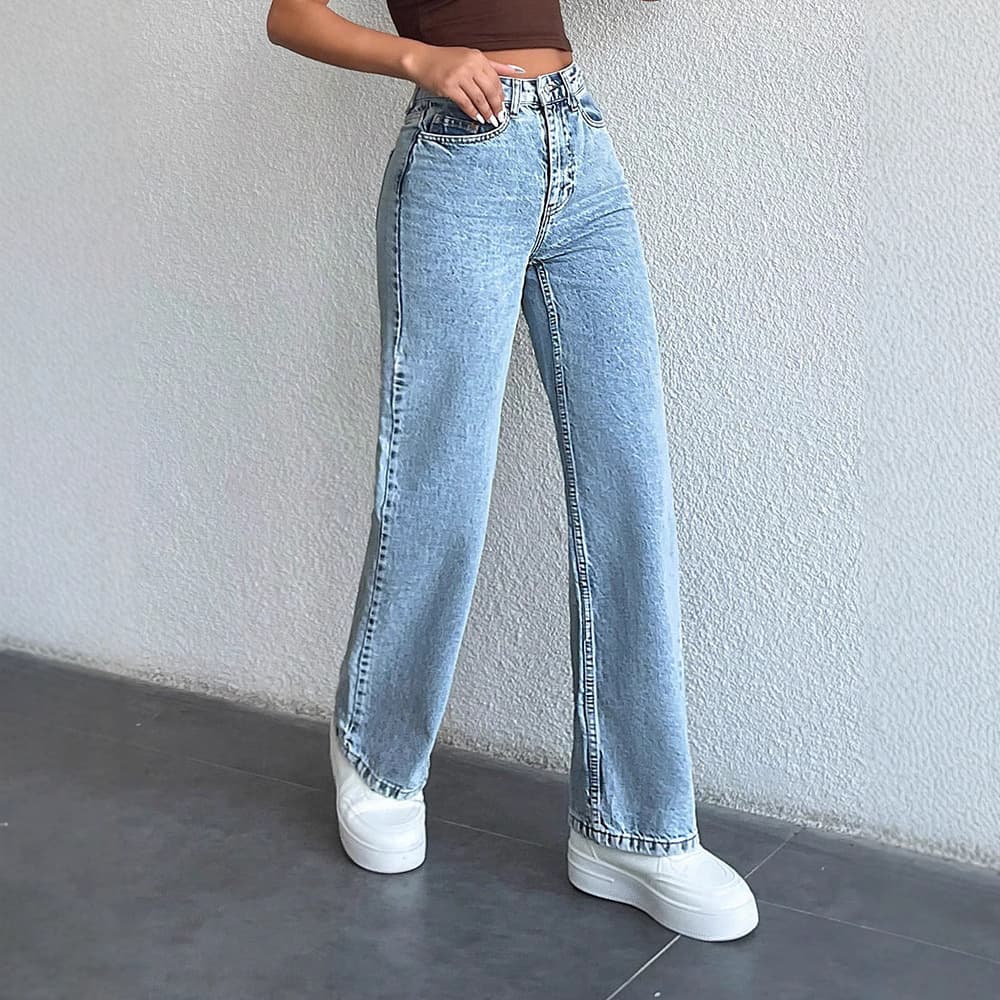 ​​High Waist Straight Leg Jeans For Women - Light Blue Denim Pants With Mid-Stretch & Wrinkle-Free Finish (Classic Fit, Size XS-6XL)​​