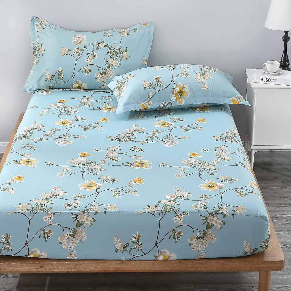 Plant And Flower Pattern Three Piece Bed Sheet Digital Printing Bedding Set For Adults And Children