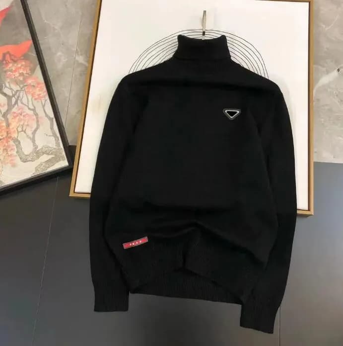 Pull col roulé à badge triangulaire pour homme et femme, pull de créateur en cachemire, couleur unie, en coton