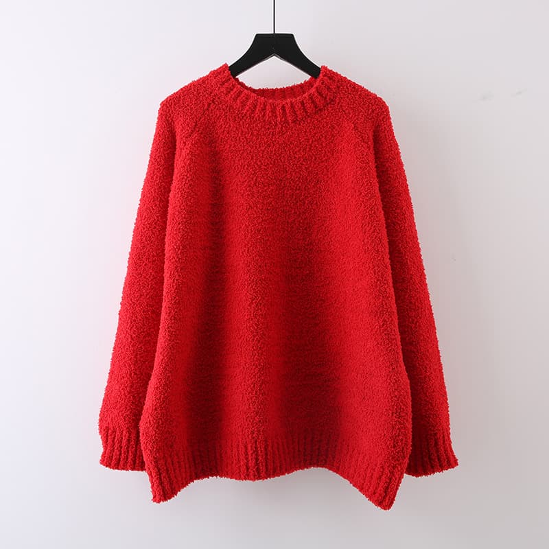 Women's Clothing Ladies lazy style pullover loose red sweater female autumn and winter new thickened high end mid length top