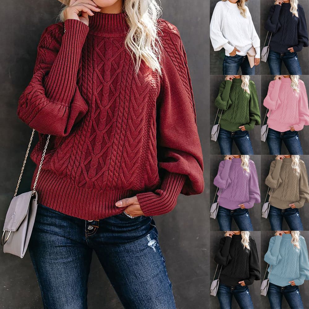 Women's loose long sleeve knitted solid color sweater