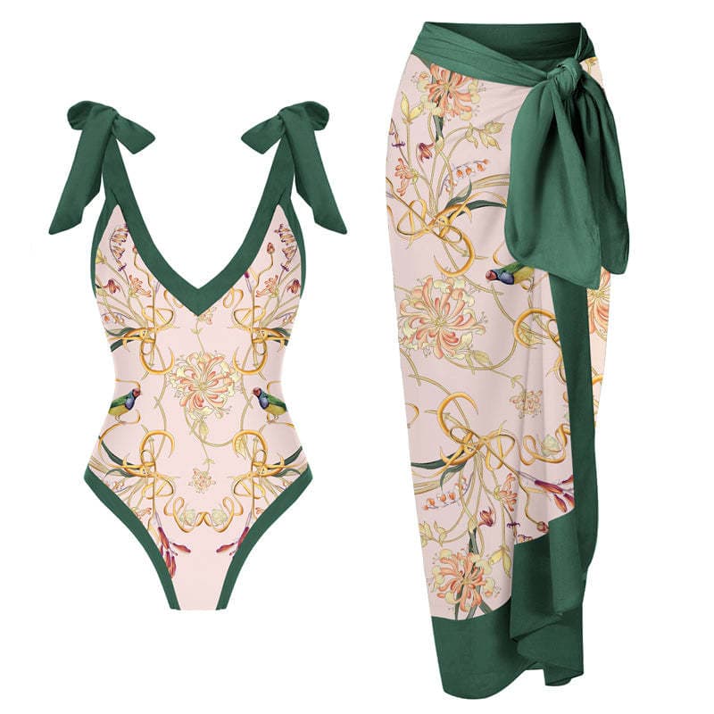 2023 New One Piece Swimwear Women's Tight and Slim Strap Swimwear Set Chiffon Long Skirt