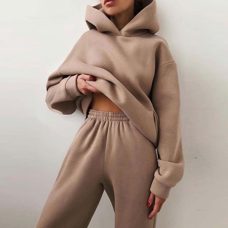 Women's Clothing casual fashion thickened long sleeved sweatshirt and trousers two piece suit