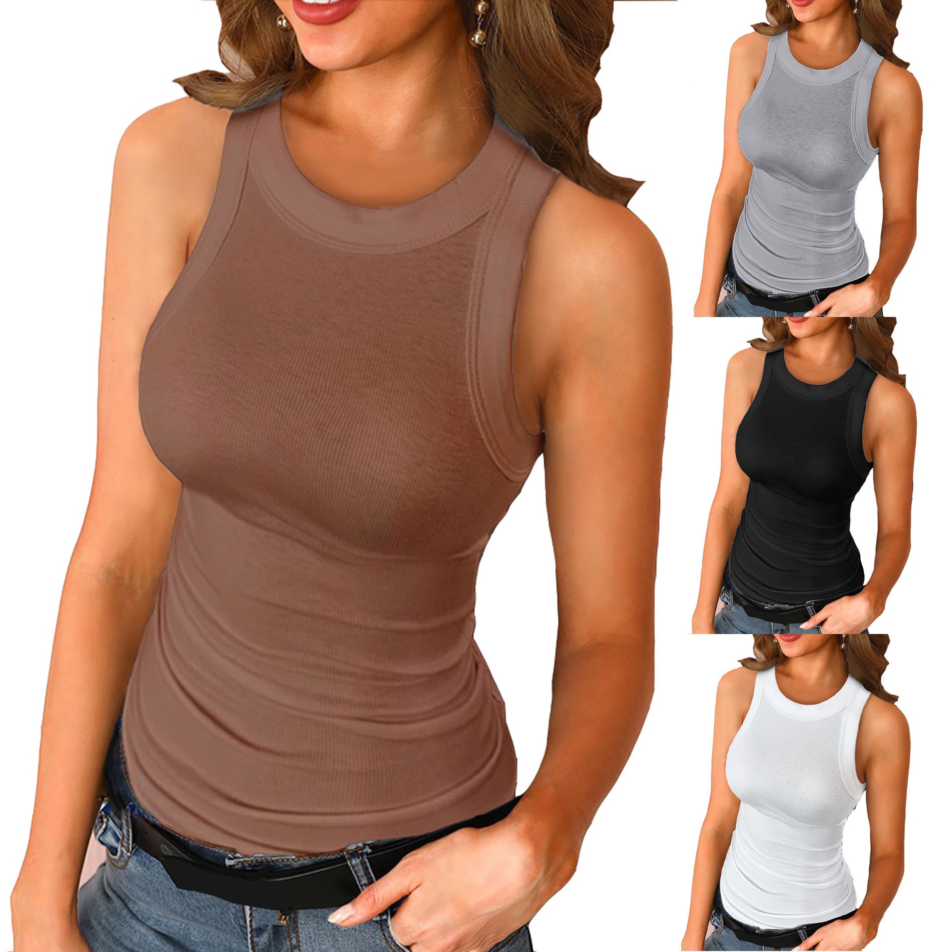 Women's clothing knitted leggings vest outside wear solid color crewneck top