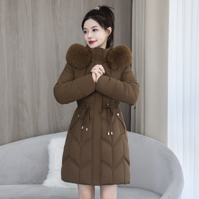 Women's Clothing winter cotton jacket waist thickened cotton jacket new cotton coat large fur collar