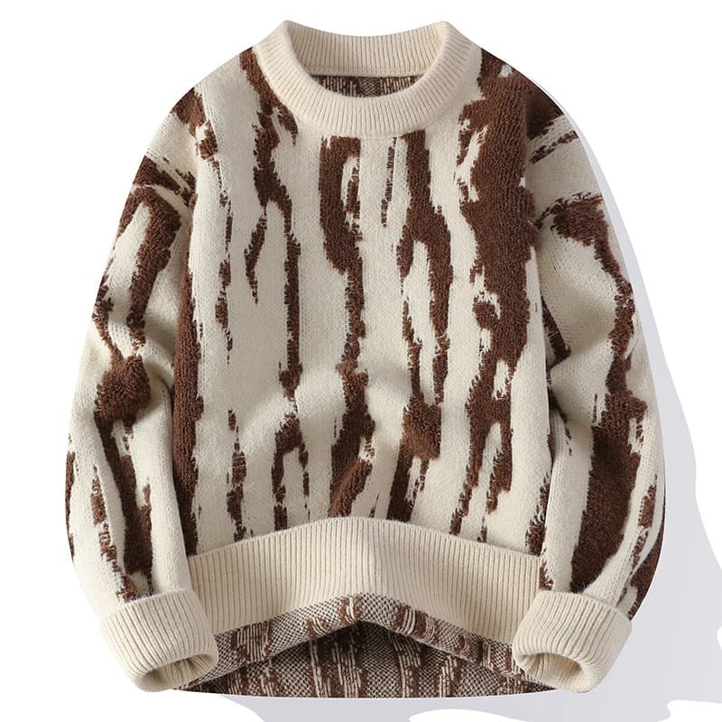 Pull en maille à col rond pour homme – Pull rayé color-block, chaud et élégant pour l'automne et l'hiver