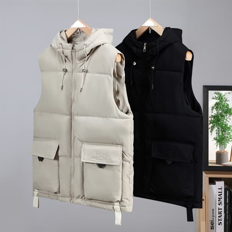 Men's Clothing Men's Sleeveless Fleece Vest - Warm Quilted Cotton Padded Vest For Autumn & Winter, Casual Layering Piece (Beige, Black)​