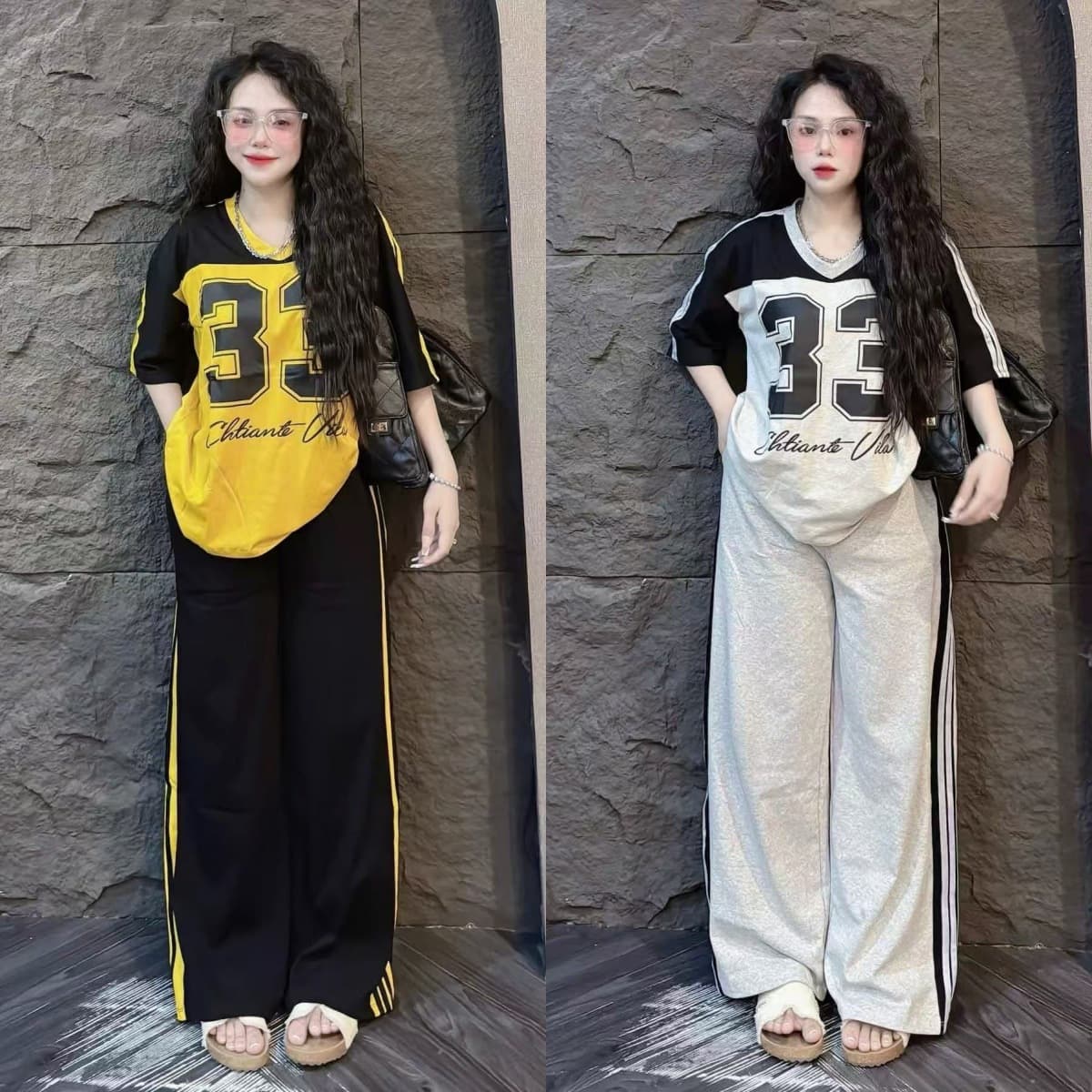 Women's Summer Fashion 2-Piece Set American Style Wide Leg Pants & Short-Sleeved Top With Letter Print Loose Fit Casual Outfit