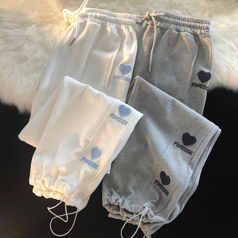 Women's Clothing Casual Embroidered Sports Pants Plus Velvet Spring And Autumn Winter High Waist Wide Leg Loose Cuffs Long Pants Thin Sweatpants