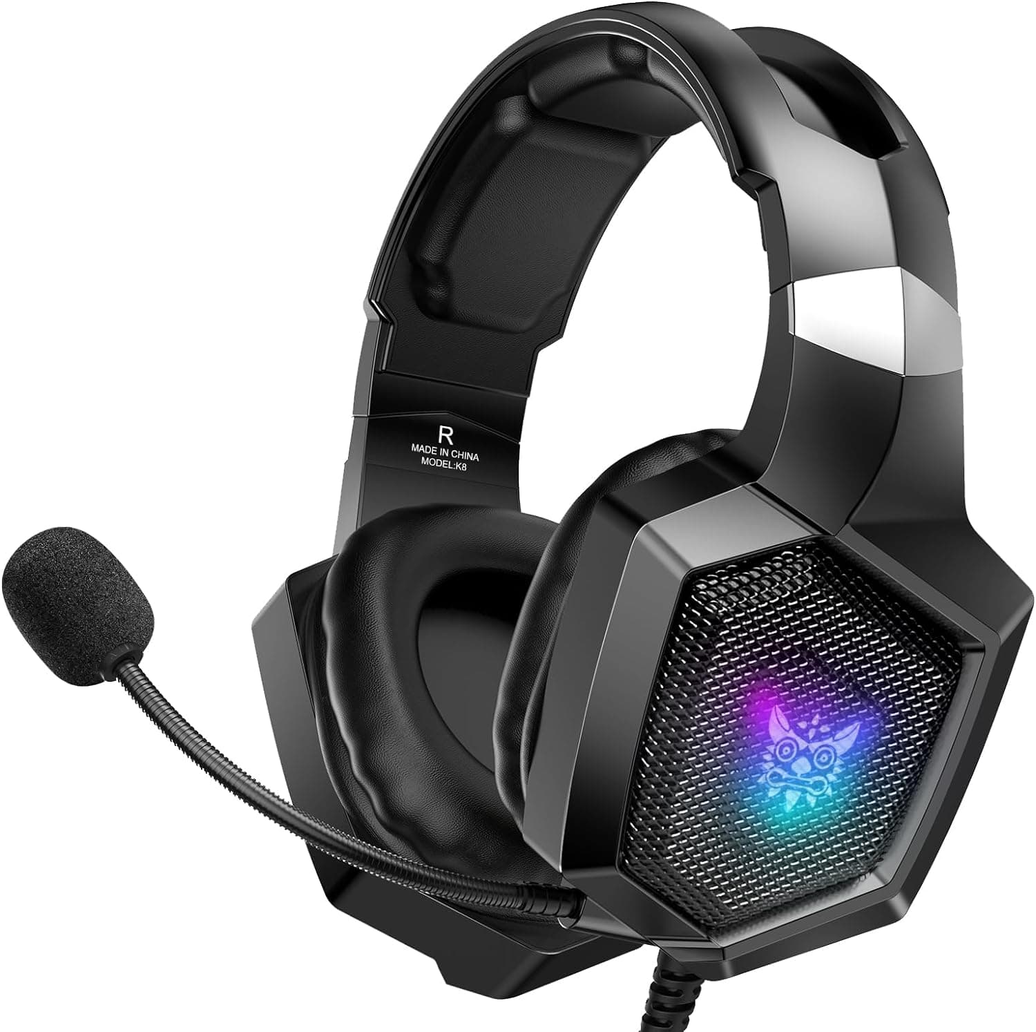 Gaming Headset Microphone, For PS4 PS5 Xbox One PC RGB Lights, With Noise Reduction 7.1 Surround Sound Over-Ear And