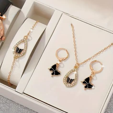 Summer New Classic Fashion Butterfly Necklace Bracelet Earrings Personalized All-match Multi-color Drop Oil and Diamond Jewelry