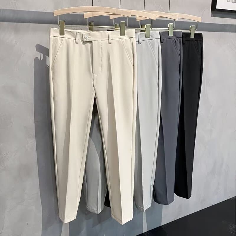 Men's Slim Fit Dress Pants - Stretch Polyester Trousers For Business Casual (Black/Charcoal/Khaki/Light Gray, Sizes 28-34)