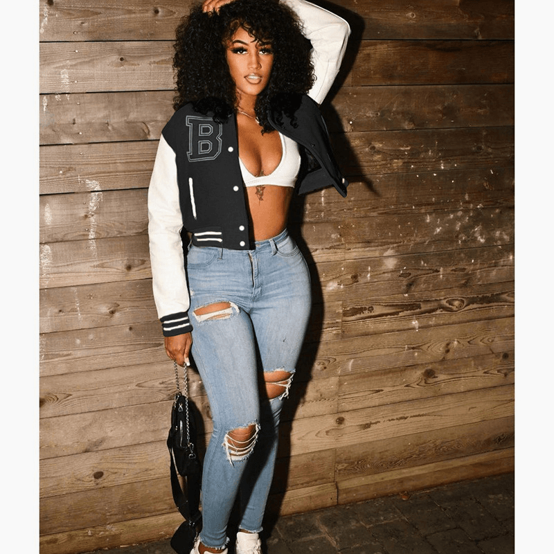 Women's fall/winter fashion press button baseball jacket double threaded jacket