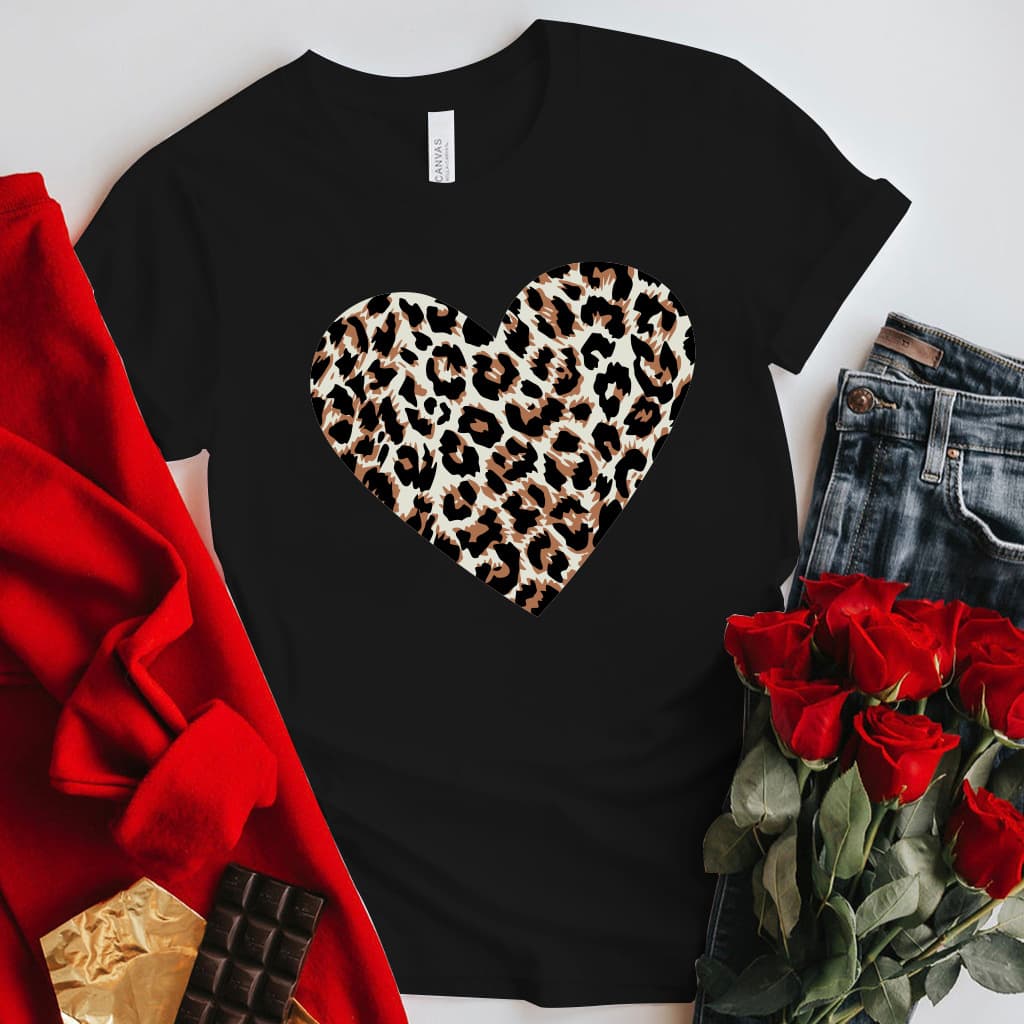 Valentine's Day short-sleeved large size couple T-shirts women's tops leopard print love print tops t-shirts for women