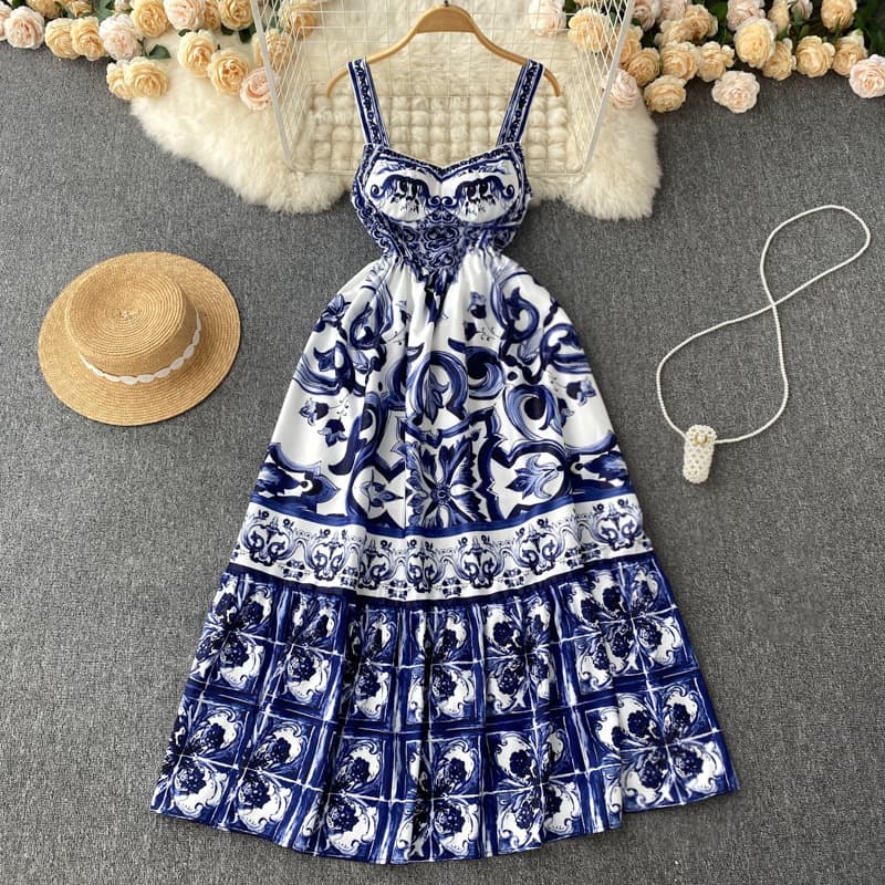 Women's haute couture print beautiful A-line dress