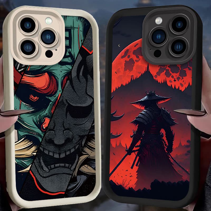 Terror Ghost Face Samurai Phone Case for iPhone 16 15 14 13 12 11 Pro Max XS X XR 8 7 6S Plus SE 2020 Shockproof Silicone Cover