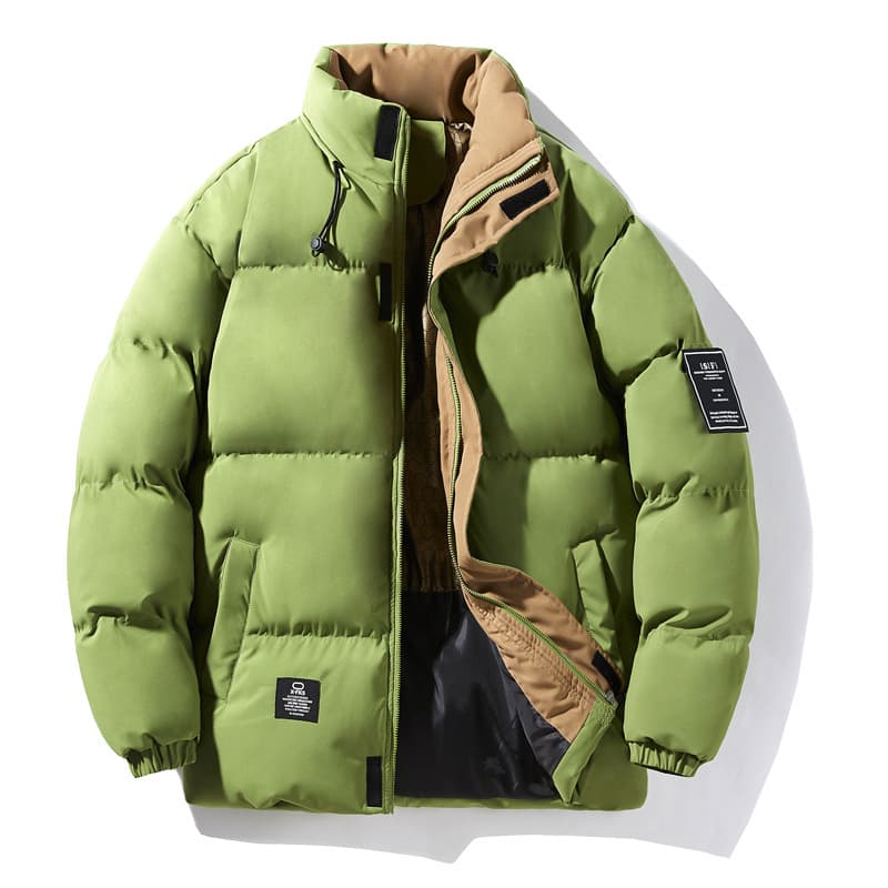 "Men's Stand Collar Quilted Jacket – Winter Cotton Padded Coat | Black/White/Green | Sizes S-3XL"