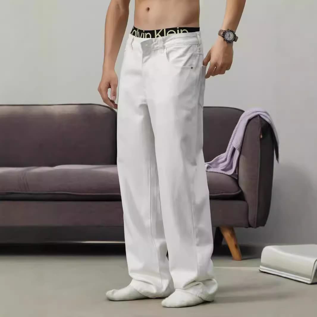 Men's White Straight Leg Jeans - Classic Cotton Denim Pants For Teenagers & Young Adults - Relaxed Fit Washed Casual Trousers​