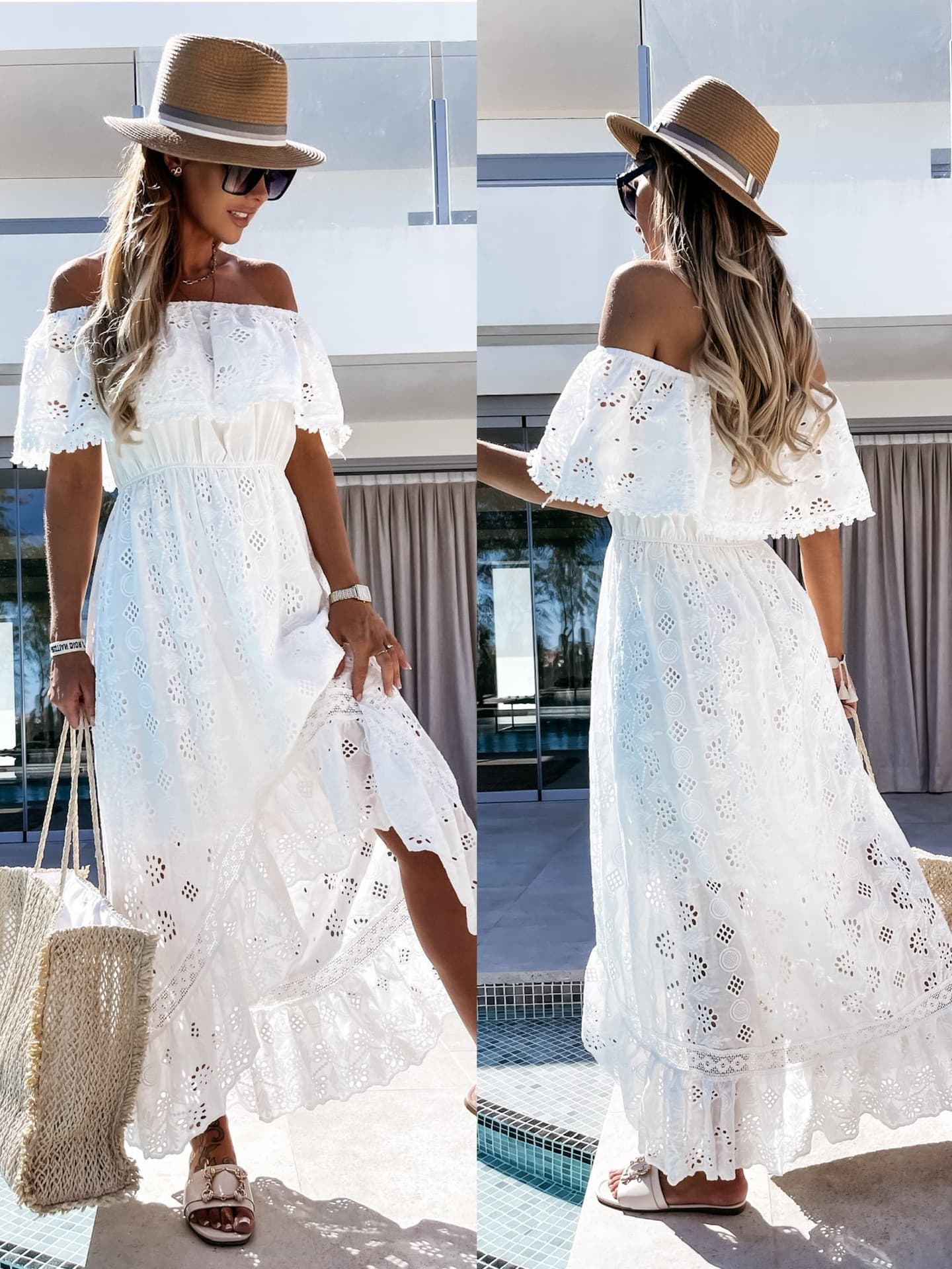 Women's Clothing Lace Long Dress White Beach Dress New Tube Top One Shoulder Sexy Dress For Women