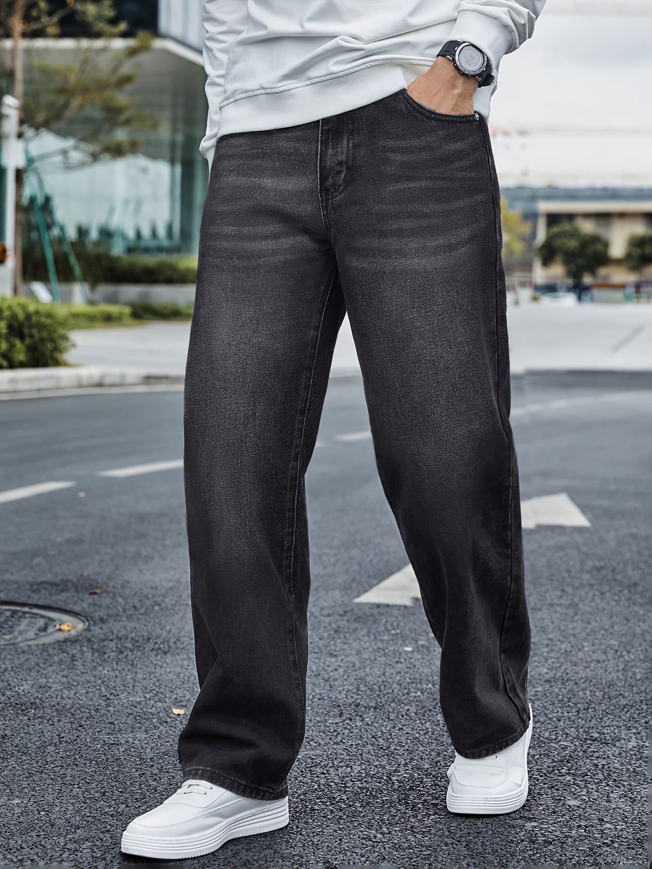 Men's Slim-Fit Streetwear Distressed Washed Denim Jeans - Classic Regular Length Non-Stretch Casual Pants For Autumn/Winter,