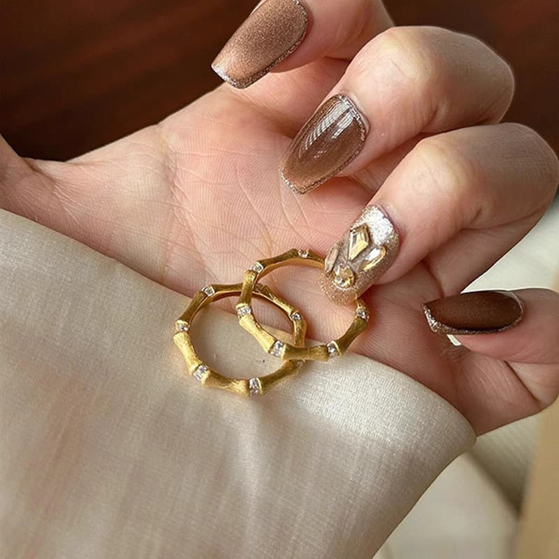 Gold Enamel Brushed Bamboo Knot For Women, Palace Style, Niche High-end Sense, Index Finger, New Chinese Style Open