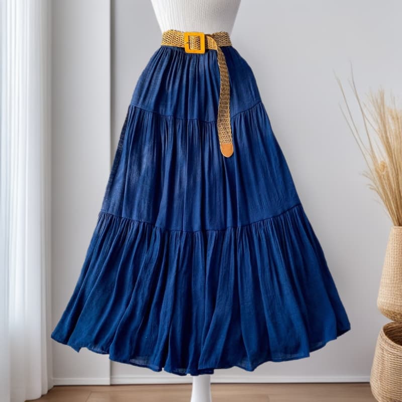 Elegant High-Waisted A-Line Skirt For Women - Flowy Midi Skirt With 3d Embroidery, Stretchy Spandex Fabric, Versatile For Casual & Office Wear