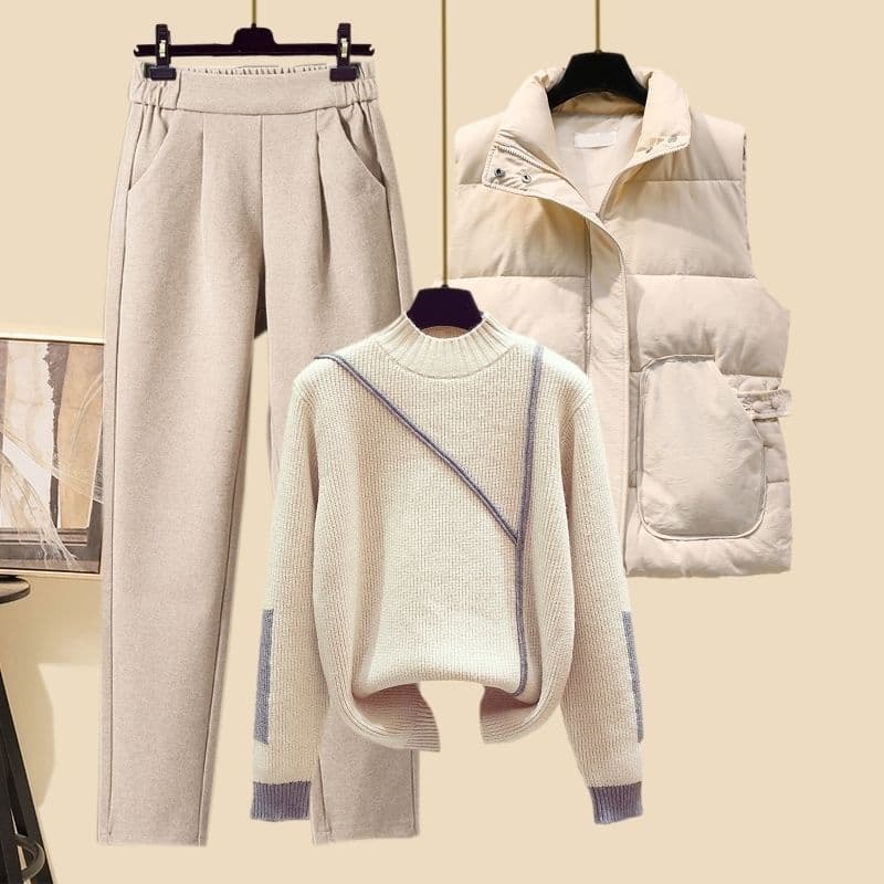 Women's Clothing thickened vest high collar knitted sweater carrot pants