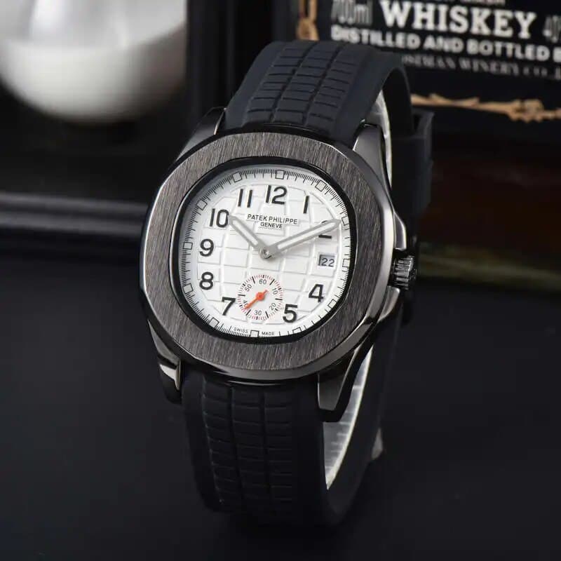 Montre à quartz Patek Classic noire pour homme, bracelet en caoutchouc, de haute qualité