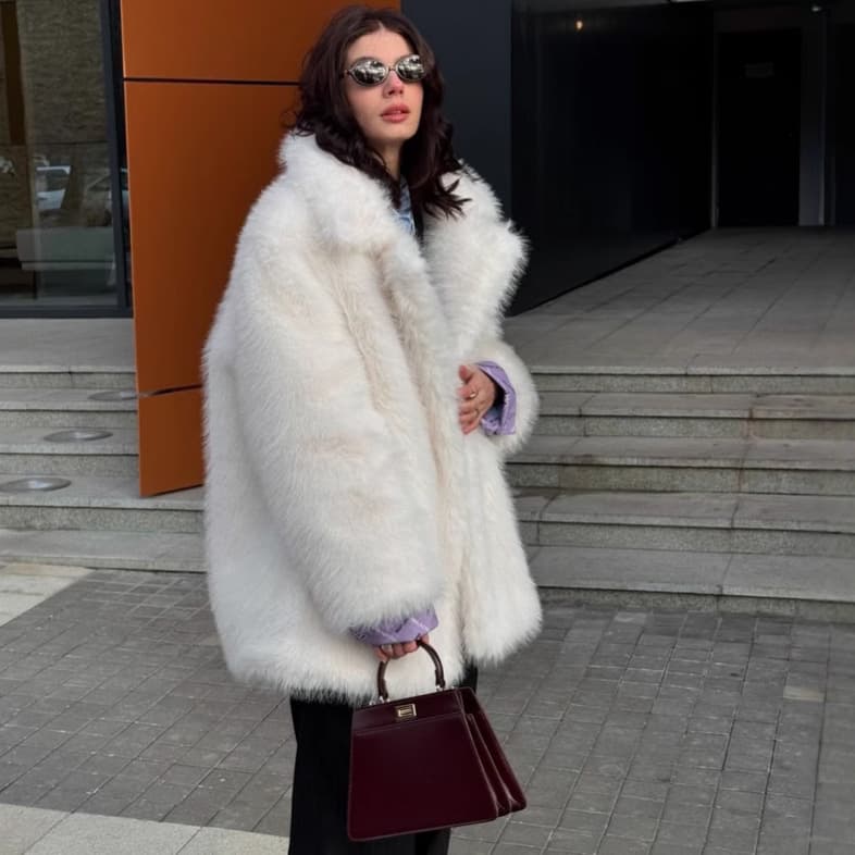Elegant Faux Fur Coat For Women - Winter Long Sleeve Shawl Collar Jacket With Hidden Button Closure, Available In 7 Colors