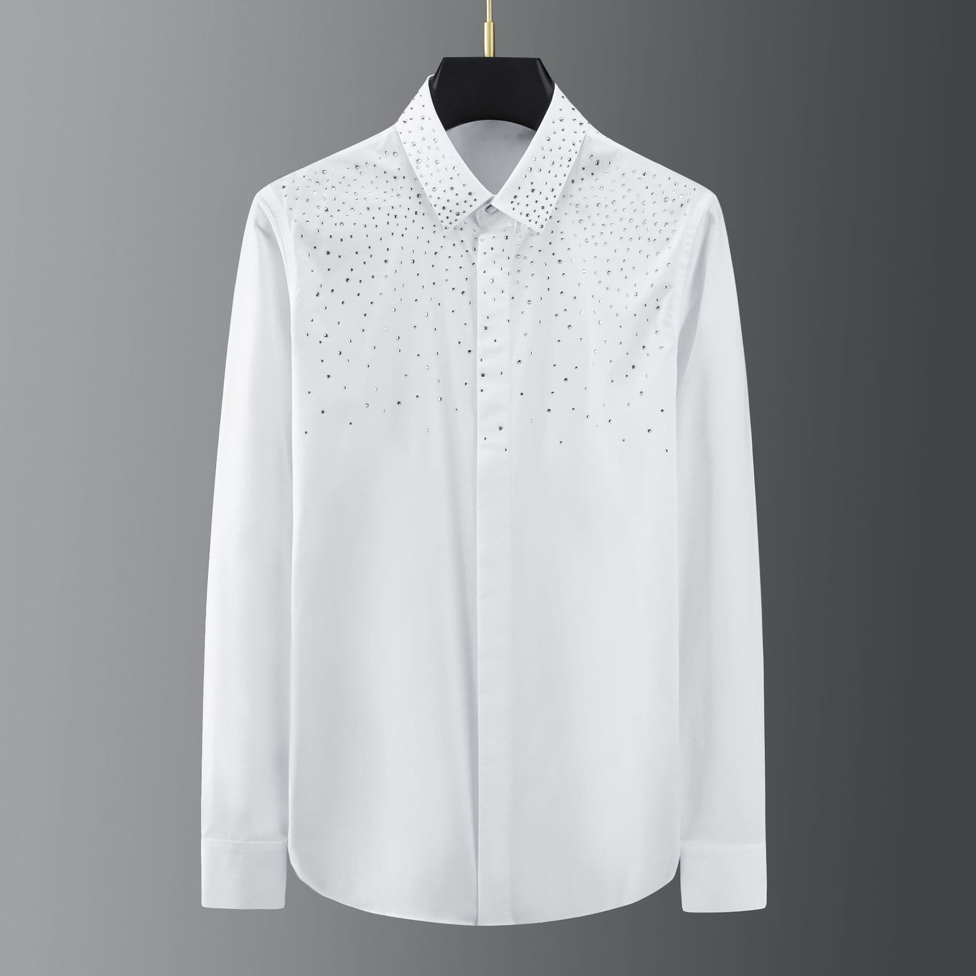 Men's Rhinestone Shirt - Slim Fit Long Sleeve Party Top | Nightclub & Evening Wear