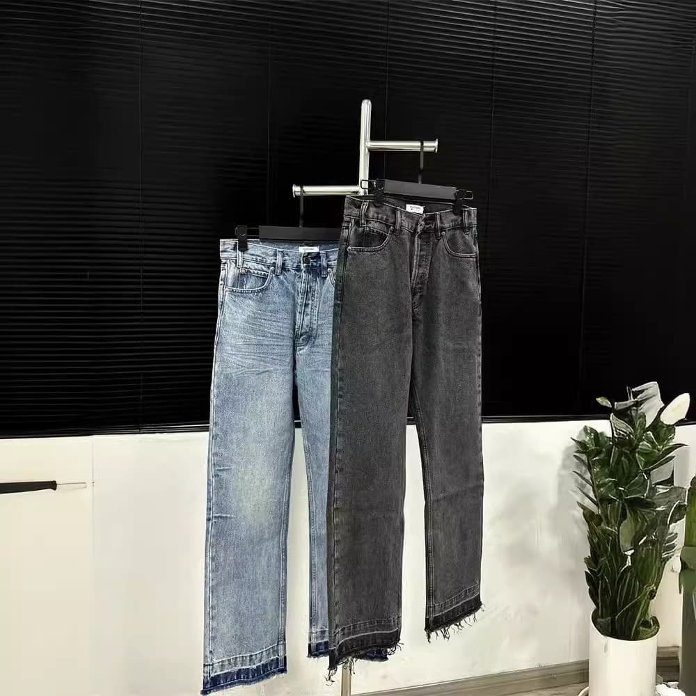 Men's Clothing Cleanfit Blue Tassel Jeans Vintage Washed Distressed Trousers