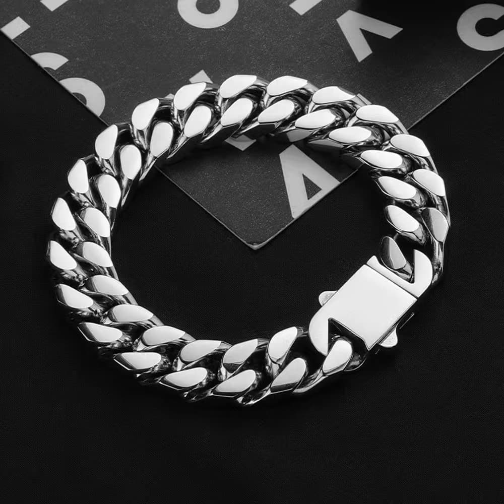 Hip Hop Trendy Men's Titanium Steel Braided Miami Fashion Simple Four-Sided Polished Dominant Cuban Jewelry Clasp