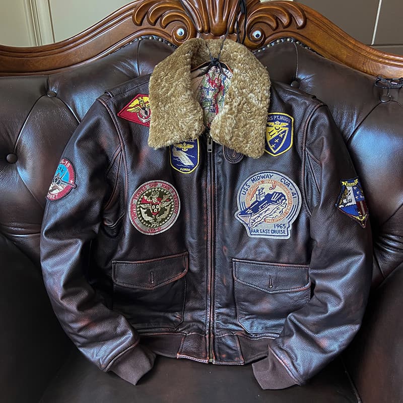 Premium Genuine Leather G1-TG Bomber Jacket For Men – Classic Aviator Style, Extra Large Sizes, Comfortable & Stylish (Brown, Coffee)