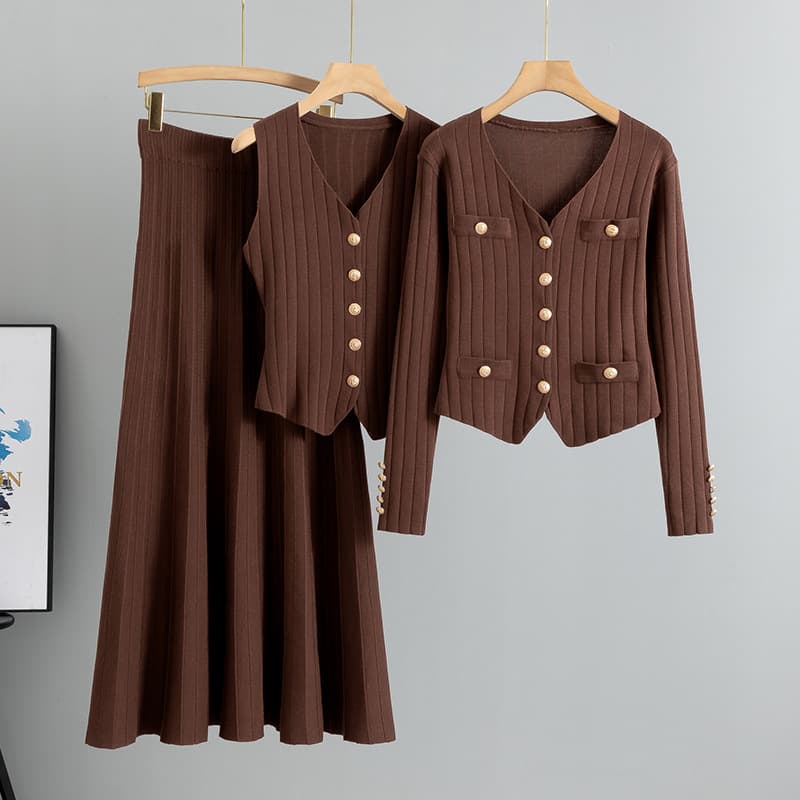 Women’s Clothing slim fit skirt sweater three piece suit for women spring and autumn new vest knitted cardigan suit