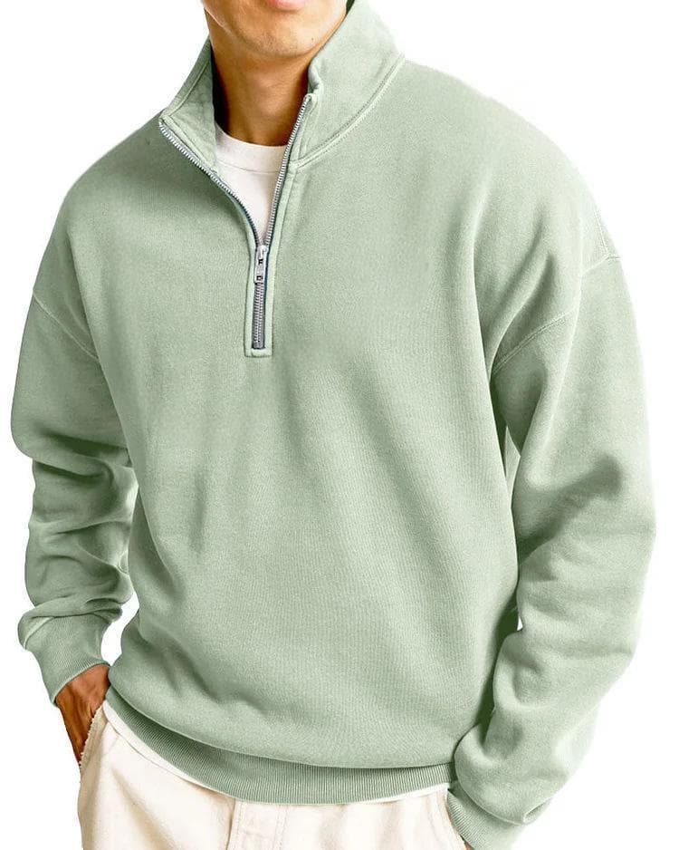 Sweat à capuche pour homme, coupe ample et simple, manches longues, fermeture éclair, couleur unie et col montant